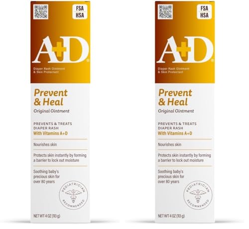 Image of A+D Original Diaper Rash Ointment Prevents & Treats Diaper Rash, Moisturizing Skin Protectant with Vitamins A & D, Healing Skin-Ointment for Dry and Cracked Skin 4oz (Pack of 2)