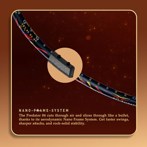 Image of Hundred Predator 84 Extreme Strung Badminton Racket with Full Racket Cover (Black)|