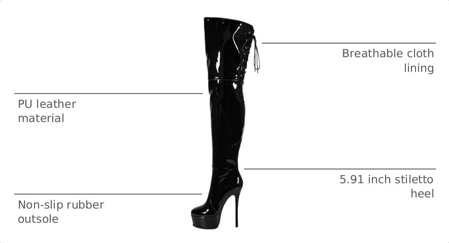 Image of Shiny leather Thigh high boots for Women Stiletto heel Platform Over the knee Round toe back zipper Sexy Front Strappy high heel Cosplay Custume unisex boots