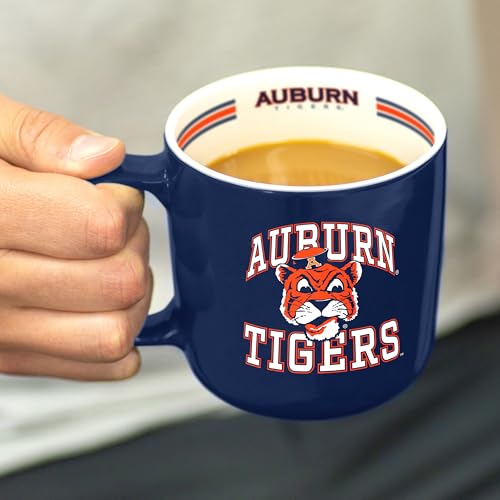 Image of Logo Brands NCAA Auburn Tigers 15 oz Stripe Coffee Mug - Vintage Team Logo, Inside Print & Stripes, Microwave & Dishwasher Safe- Great Gift For Fans & Alumni