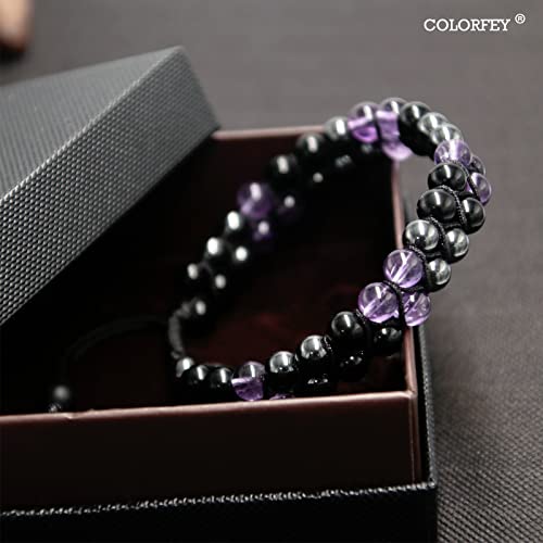 Triple Protection Bracelet for Women, Genuine Healing Crystal Bracelet Amethyst Black Obsidian Hematite 6mm, Pyramid Energy Crystal Beads Bracelet Christmas Gifts for Mom Wife for Protection Balance4