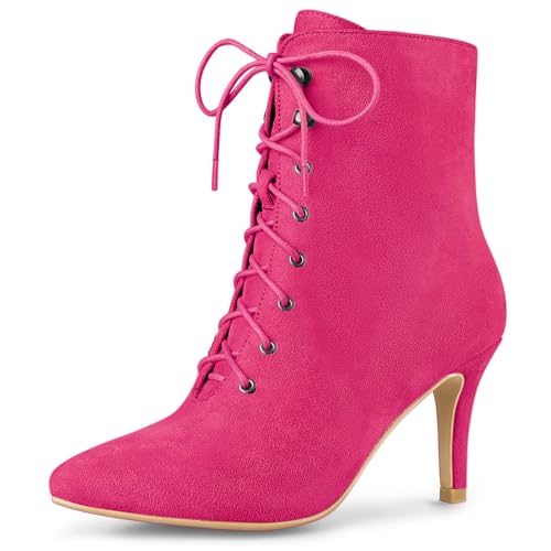 Bottines à talon aiguille Allegra K rose vif à lacets et bout pointu taille 38