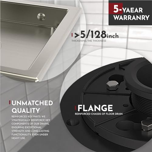WEBANG 6 Inch Square Shower Floor Drain with Flange,Quadrato Pattern Grate Removable,Food-Grade SUS 304 Stainless Steel,Watermark&CUPC Certified,Brushed Nickel - Image 4