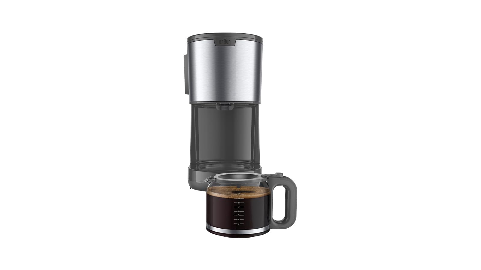 Braun PurShine KF1500GY, Macchina Caffè a Filtro con Caraffa in Vetro & Sistema OptiBrew, Funzione Anti Goccia, Spegnimento Automatico di Sicurezza, Capacità 10 Tazze, 1000W, Grigio