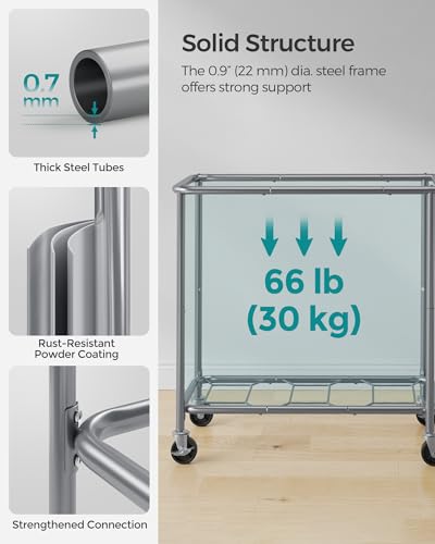 SONGMICS Laundry Basket on Wheels, 3-Compartment Laundry Hamper, 52.8 Gallons (200L), Removable Liner, Steel Frame with Handle, Large Linen Storage, 91 x 39 x 81 cm, Ink Black RLS005B01 - Image 6