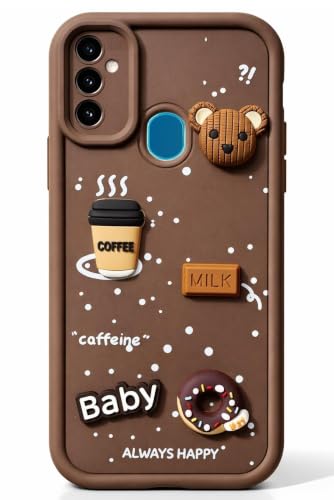 Image of Bintage Back Cover Compatible for Realme RMX2027 /Realme C3 | Cute Fun Ball | 3D Taddy Smiley Coffee | Milk Case | Full Body Protection - Brown