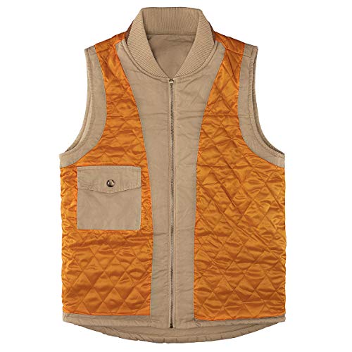 Men's Quilted Lined Vest Washed Canvas Winter Warm Outdoor Hunting Work Utility Travel Vest Jacket Khaki Large #TOP2