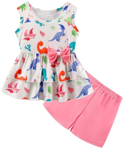 Image of Girls 2 Piece Outfit Summer Short Set Sleeveless Bow Knot Tank Top and Shorts Cute Clothes for Toddler Girls