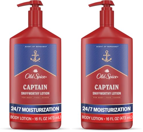 Old Spice Hand,Face &amp; Body Lotion for Men,24/7 Lightweight Moisturization with Amazing Scent,Instant Absorption,For All Skin Types,Captain with Bergamot Scent,16 oz,(Pack of 2)