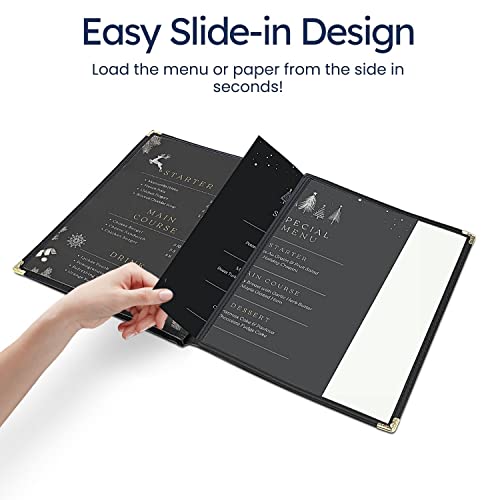 Flexzion Menu Cover 8.5X11 Inch Black (1 Pack) Triple Fold Book Style Holder With 3 Page 6 View Protective Corner For Restaurant Hotel Deli Cafes Bars Pubs #TOP6