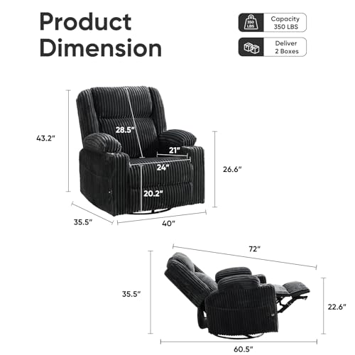 Image of Oversized Power Recliner Chair with Massage and Heat,Swivel Rocker Recliner Chair for Adults with Arm Storage,Nursery Glider Recliner with Adjustable Headrest and Side Pockets,Phone Stand,Dark Grey