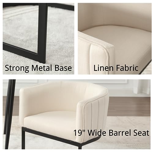 مجموعة كراسي طعام من دي ام للأثاث، كراسي مطبخ وغرفة طعام عصرية من قماش الكتان، مجموعة من قطعتين، كراسي قابلة للطي بأذرع، كراسي برميل منجدة بإطار معدني، عرض 19 بوصة، كراسي إضافية لغرفة المعيشة/غرفة