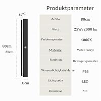 80CM Außenleuchte mit Bewegungsmelder 25W Lange Außenwandleuchte Naturweiß – Ansicht 4