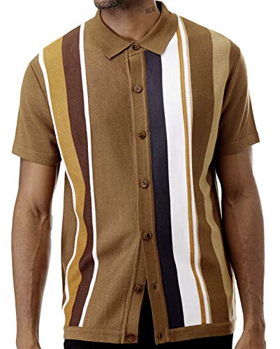 Men’s Short Sleeve Knit Sports Shirt - Modern Polo Vintage Classics: Vertical Stripe