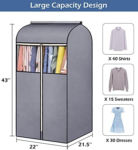 MISSLO 43 Hanging Clothes Storage Coat Covers Garment Bags Dustproof Dress Jackets Protector for Wardrobe Cover Rack with Clear Window