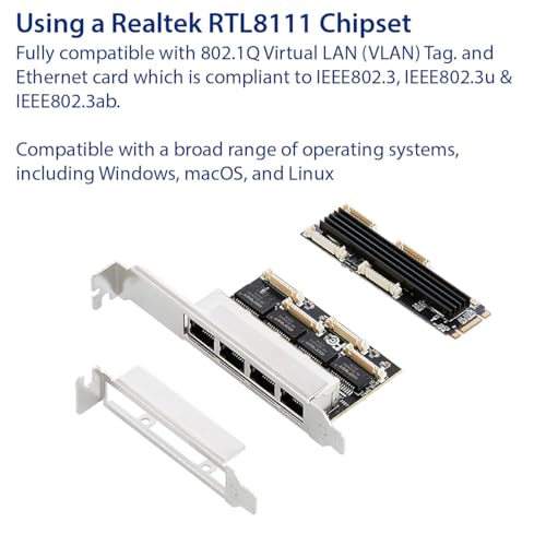 Image of IO CREST 4 Ports Gigabit M.2 M+B Key Ethernet Card SI-PEX24092