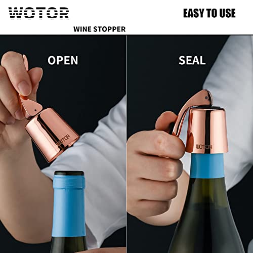 WOTOR Wine Stoppers Stainless Steel Wine Bottle Stopper Plug with Silicone Reusable Wine Saver Leak Proof Keep Fresh Rosegold 2 Pack - Image 4
