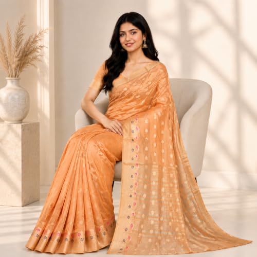 Image of Sarees for Women Wear Organza Silk Banarasi Sari Kanjivaram Soft Pure Paithani Wedding Original Kanchipuram Pattu Sadi with Blouse Piece 2026 (Gulab)