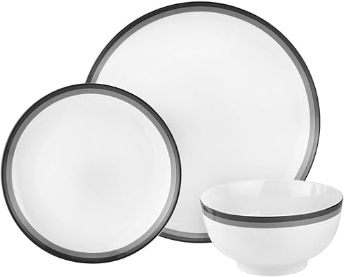 Godinger Juego de vajilla Juego de 12 piezas, 4 platos llanos de 10.5 pulgadas, platos de ensalada de 7.5 pulgadas, cuencos de 6 pulgadas, color