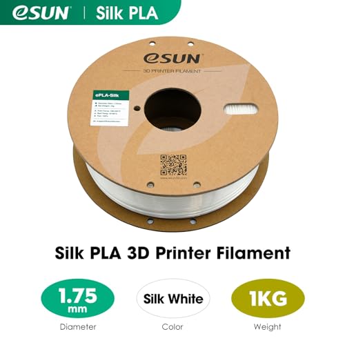 Image of eSUN Silk PLA Filament 1.75mm, Silky Shiny 3D Printer Filament PLA, Dimensional Accuracy + /- 0.05mm, 1KG Spool (2.2 LBS) 3D Printing Filament for 3D Printers, Silk White