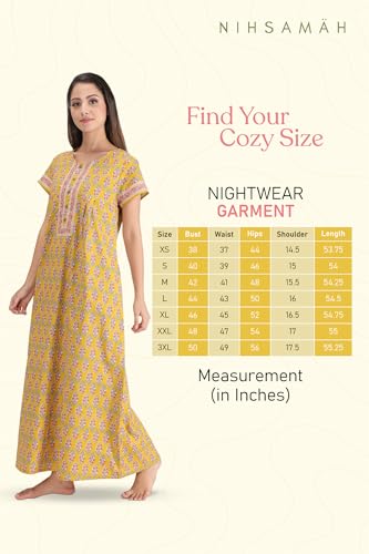 Image of NIHSAMAH Cotton Nighty for Women with Pocket, Premium Printed Long Nighty | Comfortable & Fancy Sleepwear /Nightwear