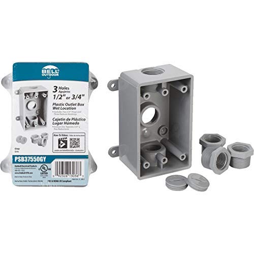 Image of Bell PSB37550GY Single-Gang Weatherproof Three 1 /2 inch. or 3 /4 inch. Threaded Outlets, 2 in, Gray (Pack of 2)