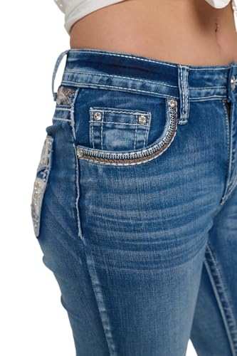 High Waisted-Rise Embroidered Feather Flare Jeans - Curvy Stretchy Bootcut Denim for Women3