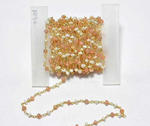 Chaîne rosaire jaspe rose et perles dorées 24K LKBEADS pour bijoux DIY