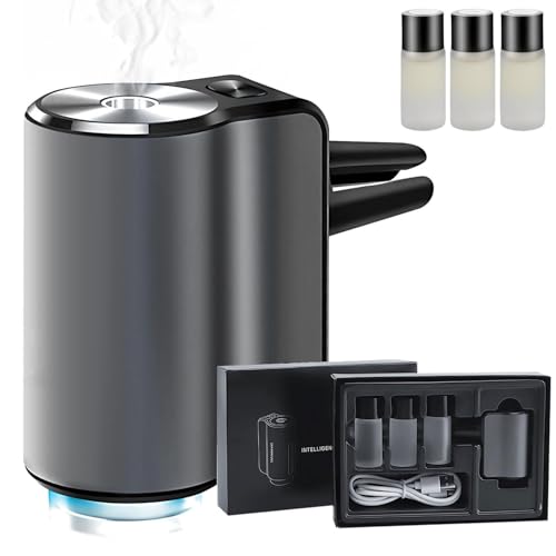 Smart Car Air Freshener Aromatherapy Diffuser with 3 Piece Essential Oil Adjustable Car Aroma Diffuser Cologne Perfume Fragrance USB Rechargeable 3 Scent Modes