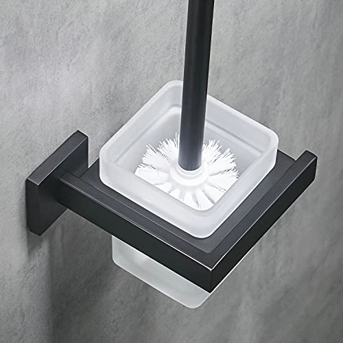 Toilet Brush With Holder Wall Mounted Matte Black, Newrain Modern Bathroom Toilet Brush With Holder Stainless Steel Holder Glass Canister With Toilet Brush Toilet Brush Holder Set #TOP1