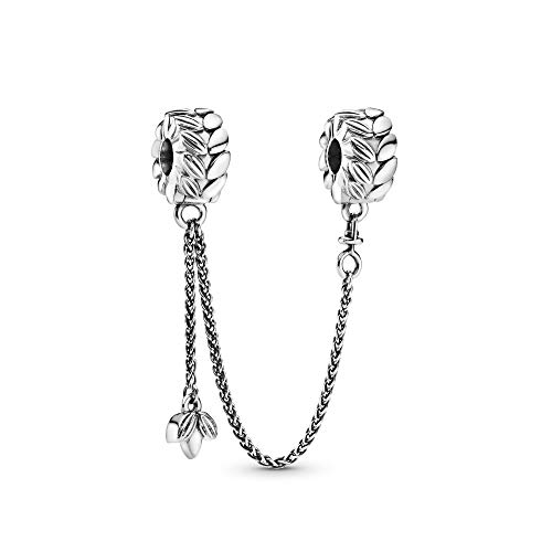 Pandora Jewelry Wheat Grains Safety Chain Clip Sterling Silver Charm, 2.0"