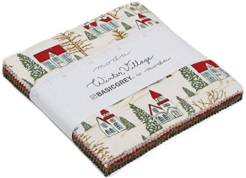 Winter Village Charm Pack by BasicGrey; 42-5 Inch Precut Fabric Quilt Squares