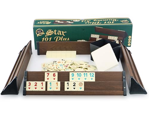 Semus - Star Holz Optik Rummy Set Okey mit Melamin Steine Plastik Okey TAKIMI/Dunkel