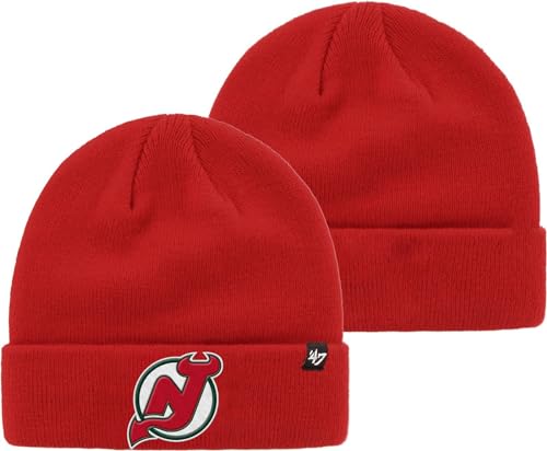 47 NHL Unisex-Adult Primary Logo Cuffed Knit Beanie Hat Cold Weather Hat, One Size (US, Alpha, One Size, New Jersey Devils Red)