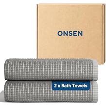 ONSEN Cotton Bath Towel Sculpted Terry Texture, Quick-Dry, Low-Lint, Plush & Lightweight Grey Fog, 2X Bath Towel