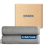ONSEN Sculpted Terry Bath Towels, 100% American Cotton, Quick Dry Lint Free, Lightweight Absorbent Bath Towel Set with Hanging Loop, 28x55 in (Grey Fog, 2X Bath Towel)