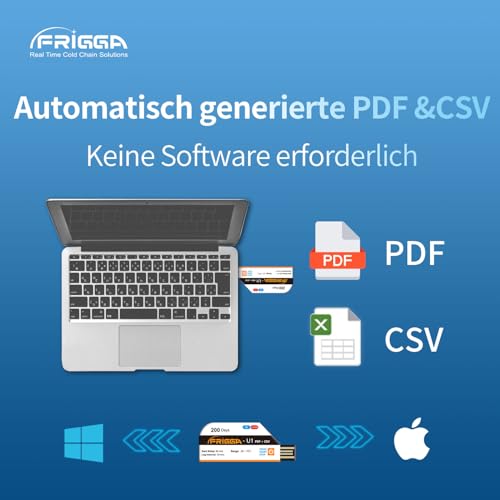 Frigga U1 10pack USB-Temperatur-Datenlogger Einweg-Digital-Temperaturschreiber 28800 Punkte hohe Genauigkeit Thermometer Monitor 200 Tage mit PDF-CSV-Bericht
