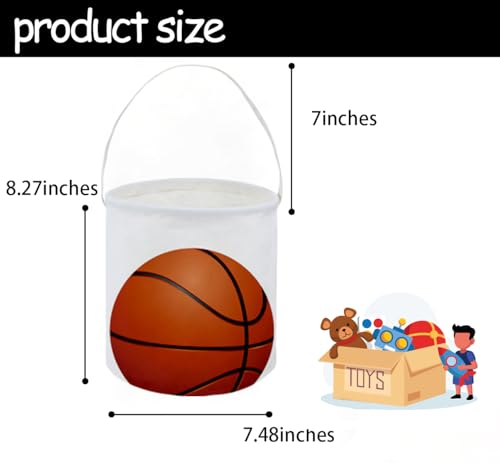 Image of Basketball Basket Kids Storage Basket Baby Gift Basket Rectangular Cute Toy Storage Bin Box Organizer Book Shelf Basket Dinosaur Room Decor(Basketball)