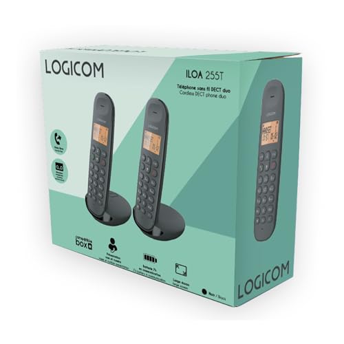 Logicom - Iloa 255T - DECT Schnurlostelefon Duo mit Anrufbeantworter – 15 Min Aufnahme – 2 Mobilteile – Freisprechfunktion – 300 m Reichweite – 90h Standby – Schwarz
