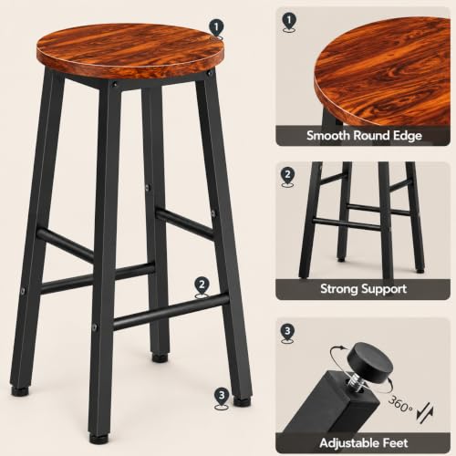 Image of Wooden Bar Chair with Metal Legs High Sitting Bar Stool for Kitchen Living Room Wooden Metal Counter Stool for Office Hallway Bedroom