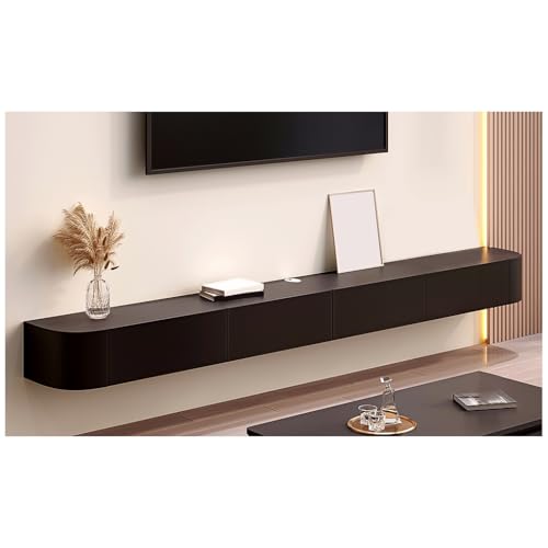 Meuble TV flottant noir de 140 cm avec tiroirs pour un rangement mural de salon