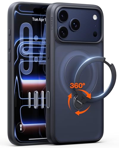Image of TORRAS Luxury 360 Click-Lock Rotating Stand Case for iPhone 17 Pro | Mil-Grade Protection Cover | Fit for MagSafe | Camera Control | Premium Imported | Flagship Ostand Q3 Spin 6.3'' Black