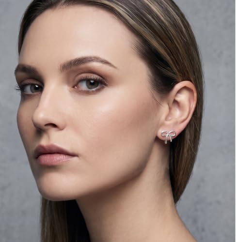 Image of Reffeer Solid 925 Sterling Silver Bow Clip On Earrings Ribbon for Women Bowknot Cuff Earrings Non Pierced Wrap Earrings