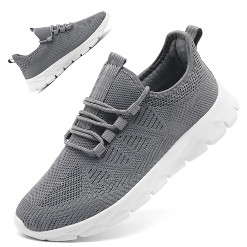 Image of GUCTQY Running Shoes for Men Womens Tennis Sneakers Non Slip Walking Gym Lightweight Workout Fashion Sports Shoes Gray Size Women 11/Men 9.5