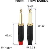 RUNCCI-YUN Wtyki audio 1/10.2 cm 6,35 mm wtyczka TS męska 1/10.2 cm typ lutowany wtyczka mono do miksera DJ kable głośnikowe kable gitarowe kabel krosowy Phono kable mikrofonowe (4 sztuki)