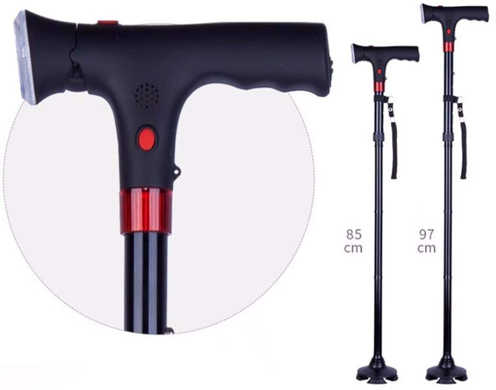 Muletas telescópicas Antideslizantes Muleta Plegable Bastón de Aluminio Alarma con luz LED Bastón Bastón de Escalada de Cuatro ángulos Muleta-11.19 para Artritis, Ancianos, Personas Mayores y