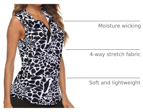 Image of Koscacy Women's Sleeveless Golf Tennis Polo Shirts Zip Up Dry Fit Workout Tank Tops Athletic Shirt