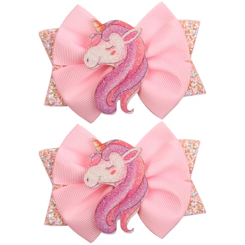 Cute Glittery Bow Hair Clips for Girls - Shiny Unicorn, Rainbow, ...