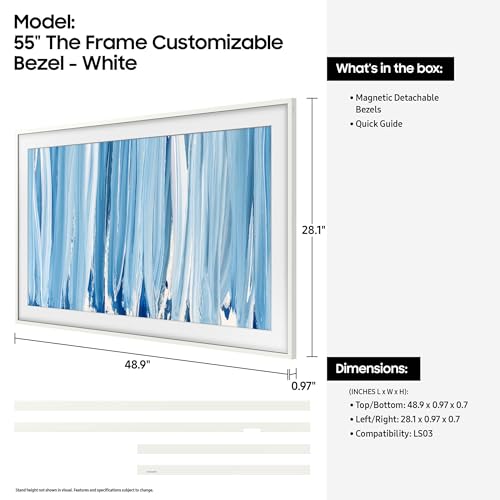 Image of Samsung 55 inch The Frame Customizable Bezel (2026 Model), Magnetic, Easy Installation, VG-SCFH55WTBZA, Modern White