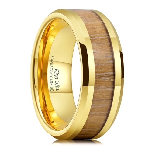 Image of King Will Nature Koa Wood Inlay Tungsten Carbide Wedding Ring 8mm Silver /Black /Gold /Green /Rose Gold /Blue Wedding Band for Men High Polished Anniversary Rings Comfort Fit Size 6-15
